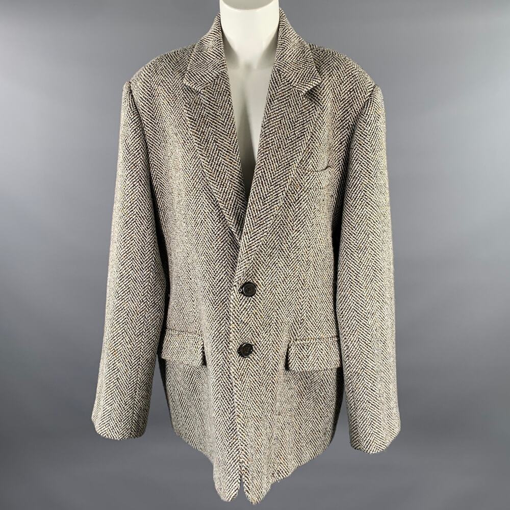 SAINTART Size S Tan Black Polyester Blend Herringbone Notch Lapel Coat